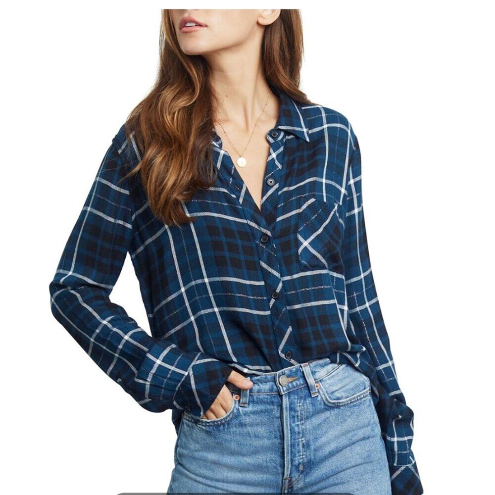 Rails Hunter Twilight Azure Metallic Silver Blue Plaid Flannel Country Grunge XS